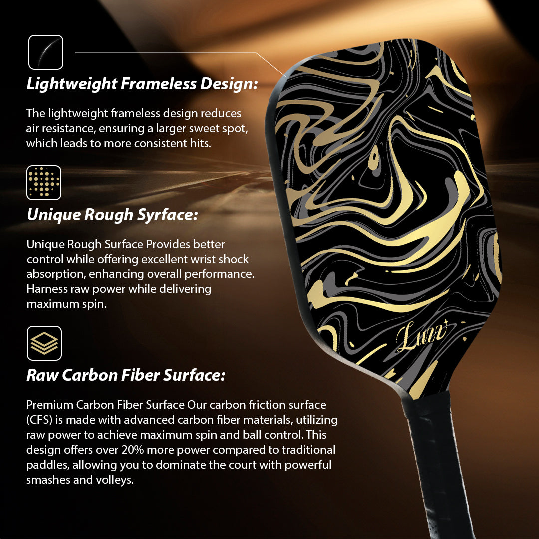 Luzzpickleball GoldenVeil Paddle - Lightweight, Frameless, T700 RAW Carbon Fiber, Ergonomic Grip