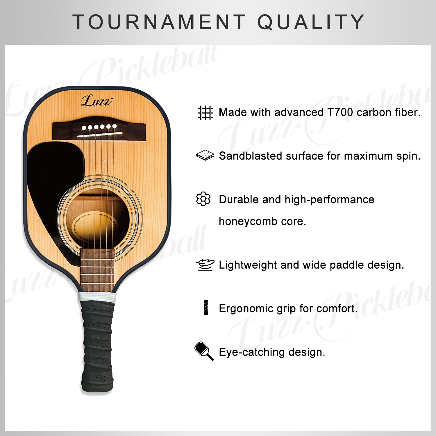 Luzzpickleball Original Paddle (16mm) T700 Carbon Fiber|Sandblasted surface