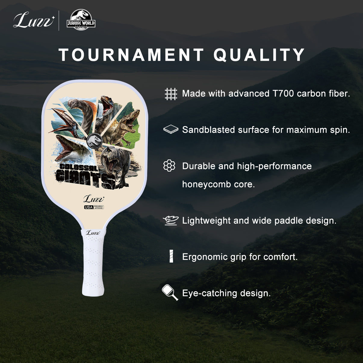 Luzzpickleball Colossal Giants Original Paddle (16mm) T700 Carbon Fiber