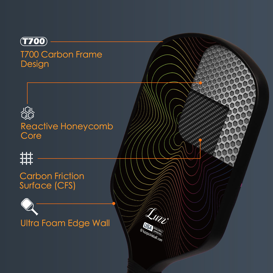 Luzzpickleball WaveStrike Balance Paddle(16mm)T700 Carbon Friction Surface|Thermoformed