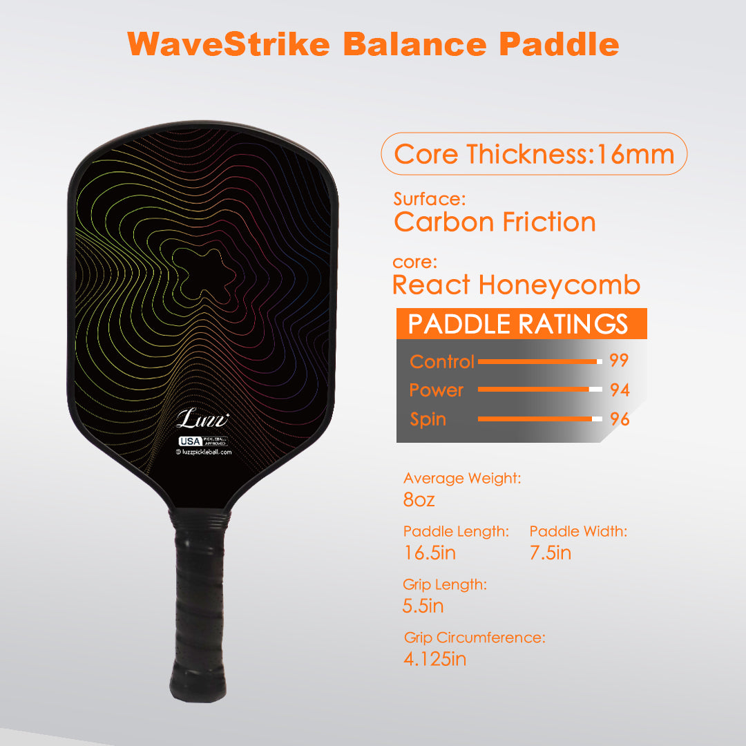 Luzzpickleball WaveStrike Balance Paddle(16mm)T700 Carbon Friction Surface|Thermoformed