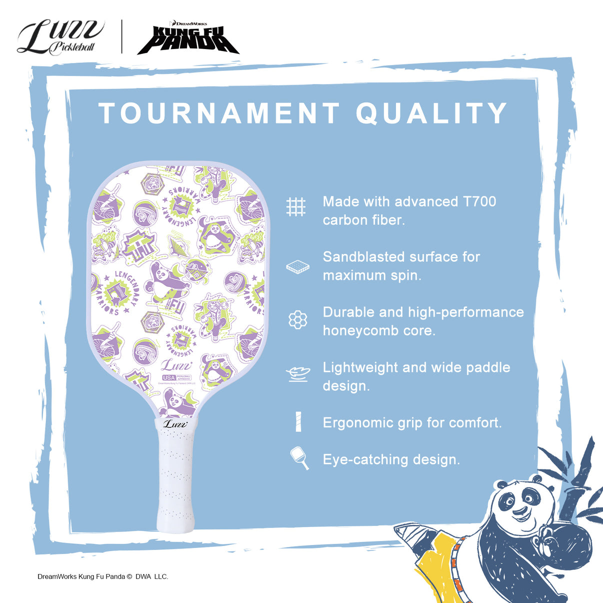 Luzzpickleball Kung Fu Panda Furious Frenzy Original Paddle (16mm) T700 Carbon Fiber