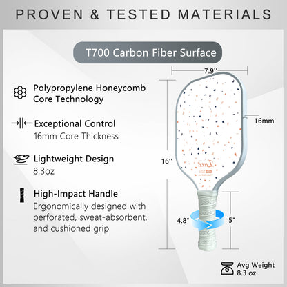Luzzpickleball macarons Original Paddle (16mm) T700 Carbon Fiber