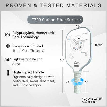 Luzzpickleball HUD Original Paddle (16mm) T700 Carbon Fiber