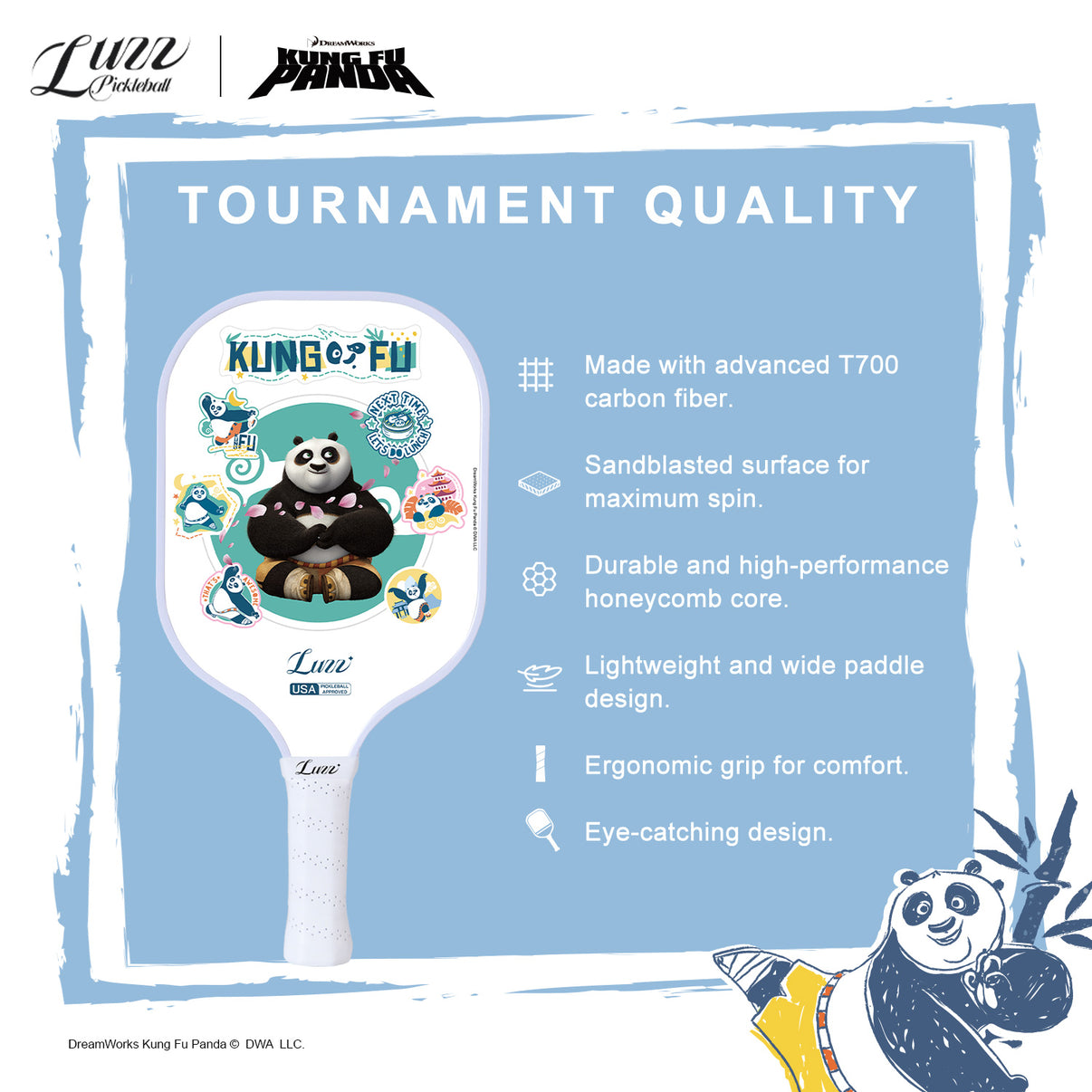 Luzzpickleball Kung Fu Panda Dragon Zen Original Paddle (16mm) T700 Carbon Fiber
