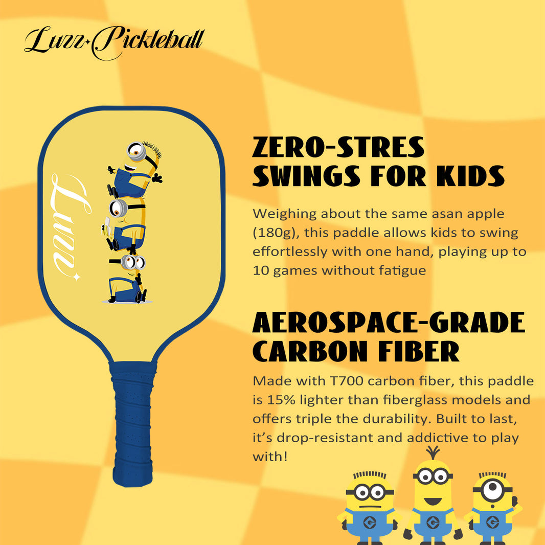 Luzzpickleball Minions Kids' T700 Carbon Fiber Pickleball Paddle - USAP Approved, Safe, Non-Toxic, Lightweight, Fun Design