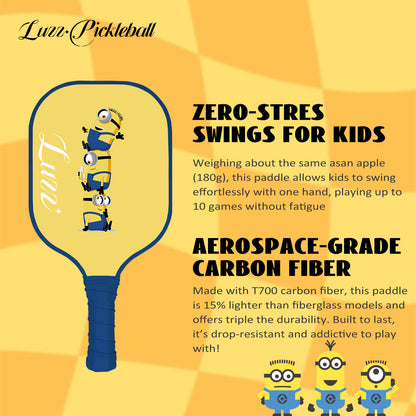 Luzzpickleball Minions Kids' T700 Carbon Fiber Pickleball Paddle - USAP Approved, Safe, Non-Toxic, Lightweight, Fun Design