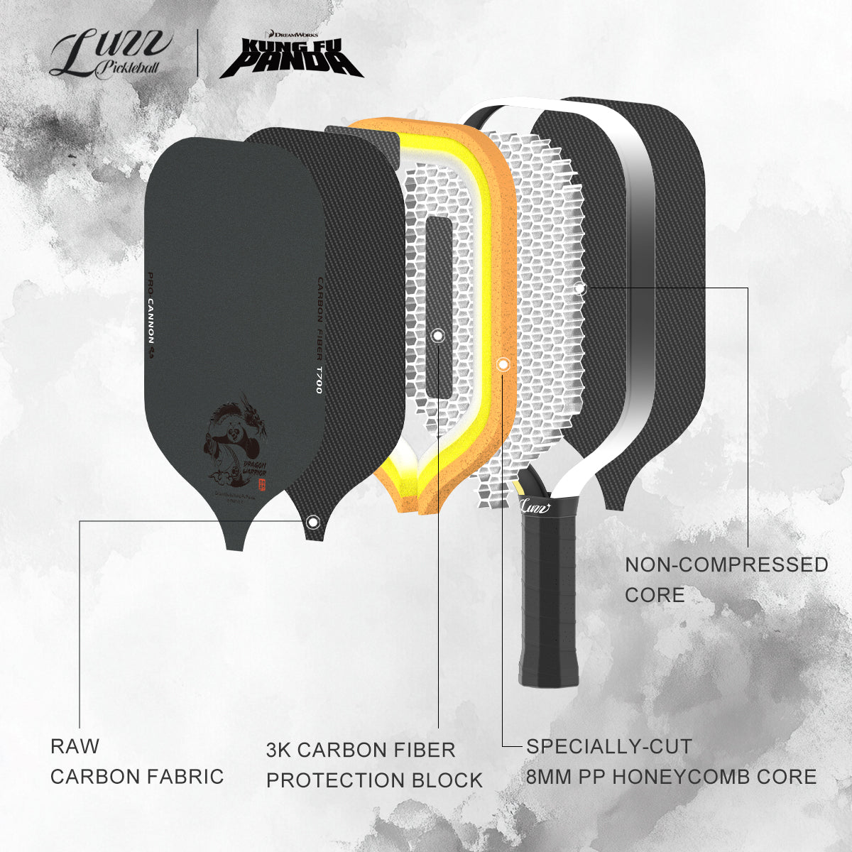 Luzzpickleball Kung Fu Panda Cannon T700 Carbon Friction Surface|Thermoformed