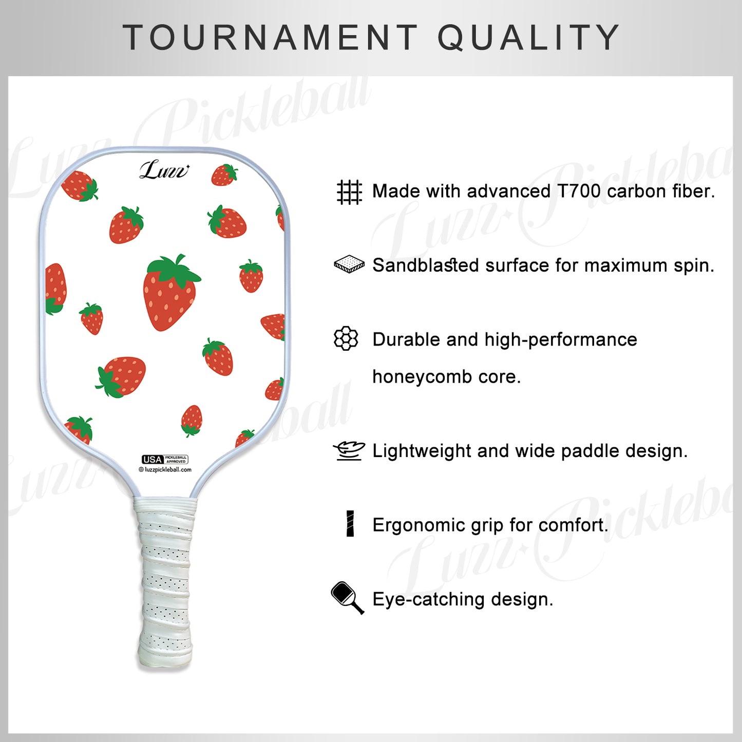 Luzzpickleball Strawberries Original Paddle (16mm) T700 Carbon Fiber