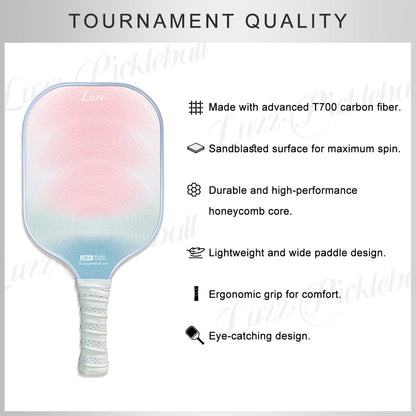Luzz Pickleball Paddle Carbon Fiber Frameless T700 Raw Thermoformed Intermediate Advanced Racket(14mm) Whisper