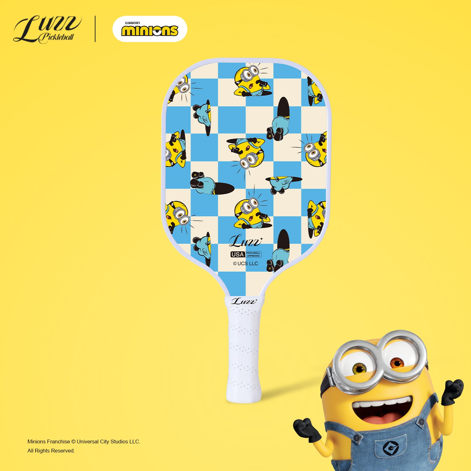 Luzzpickleball Minions Checker Champ Original Paddle (16mm) T700 Carbon Fiber
