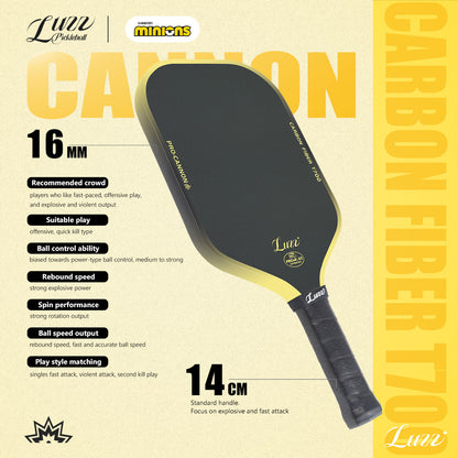 Luzzpickleball Minions Cannon Paddle T700 Carbon Friction Surface|Thermoformed