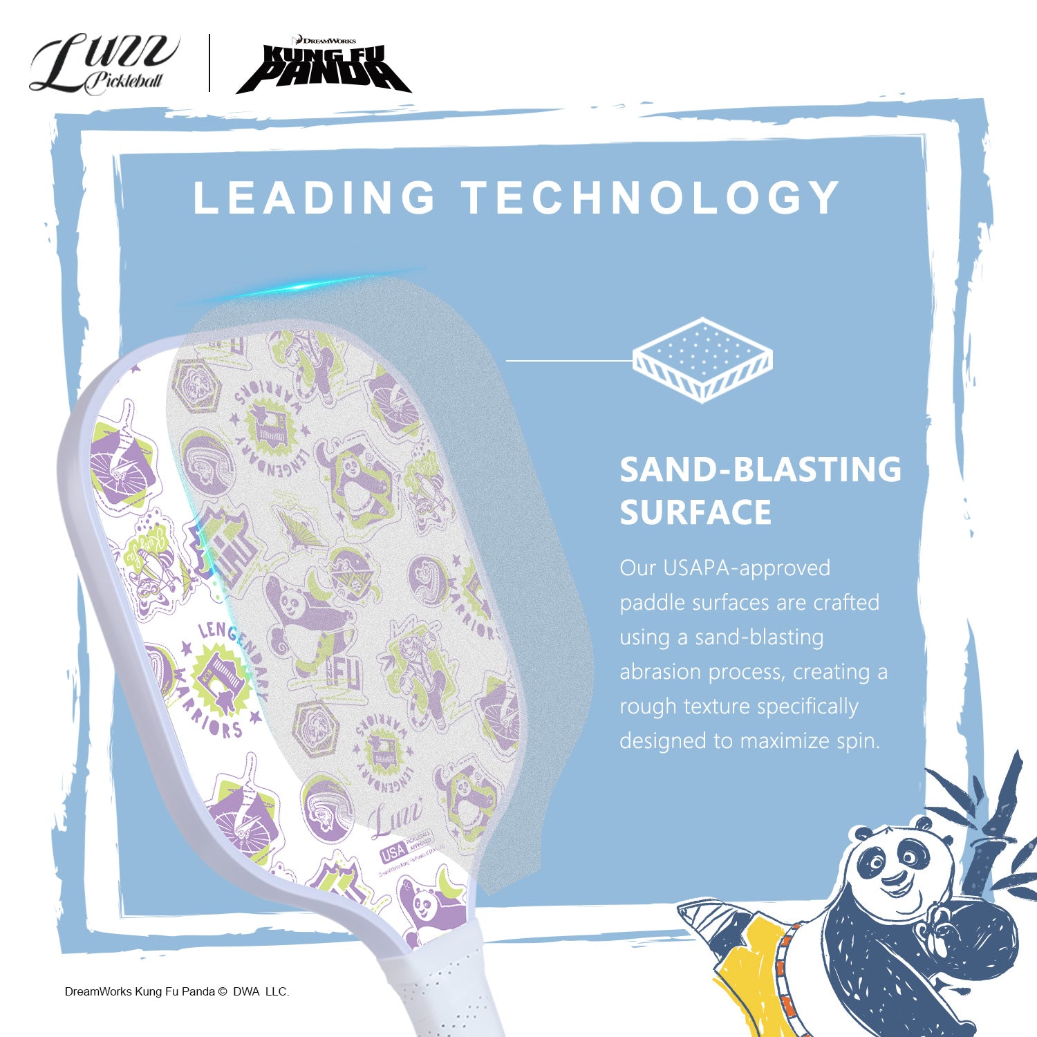 Luzzpickleball Kung Fu Panda Furious Frenzy Original Paddle (16mm) T700 Carbon Fiber