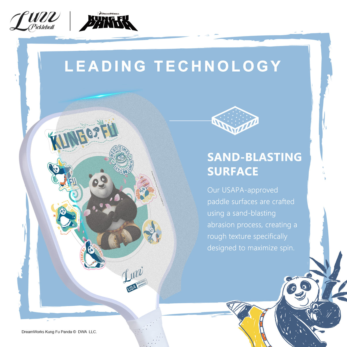 Luzzpickleball Kung Fu Panda Dragon Zen Original Paddle (16mm) T700 Carbon Fiber