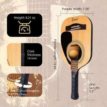 Luzzpickleball Ultra Guitar Original Paddle (14mm) T700 Raw Carbon Fiber|Frameless|Thermoformed