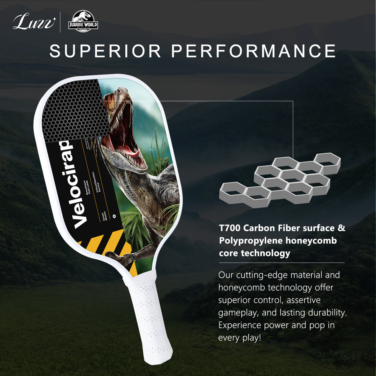 Luzzpickleball Velociraptor Original Paddle (16mm) T700 Carbon Fiber