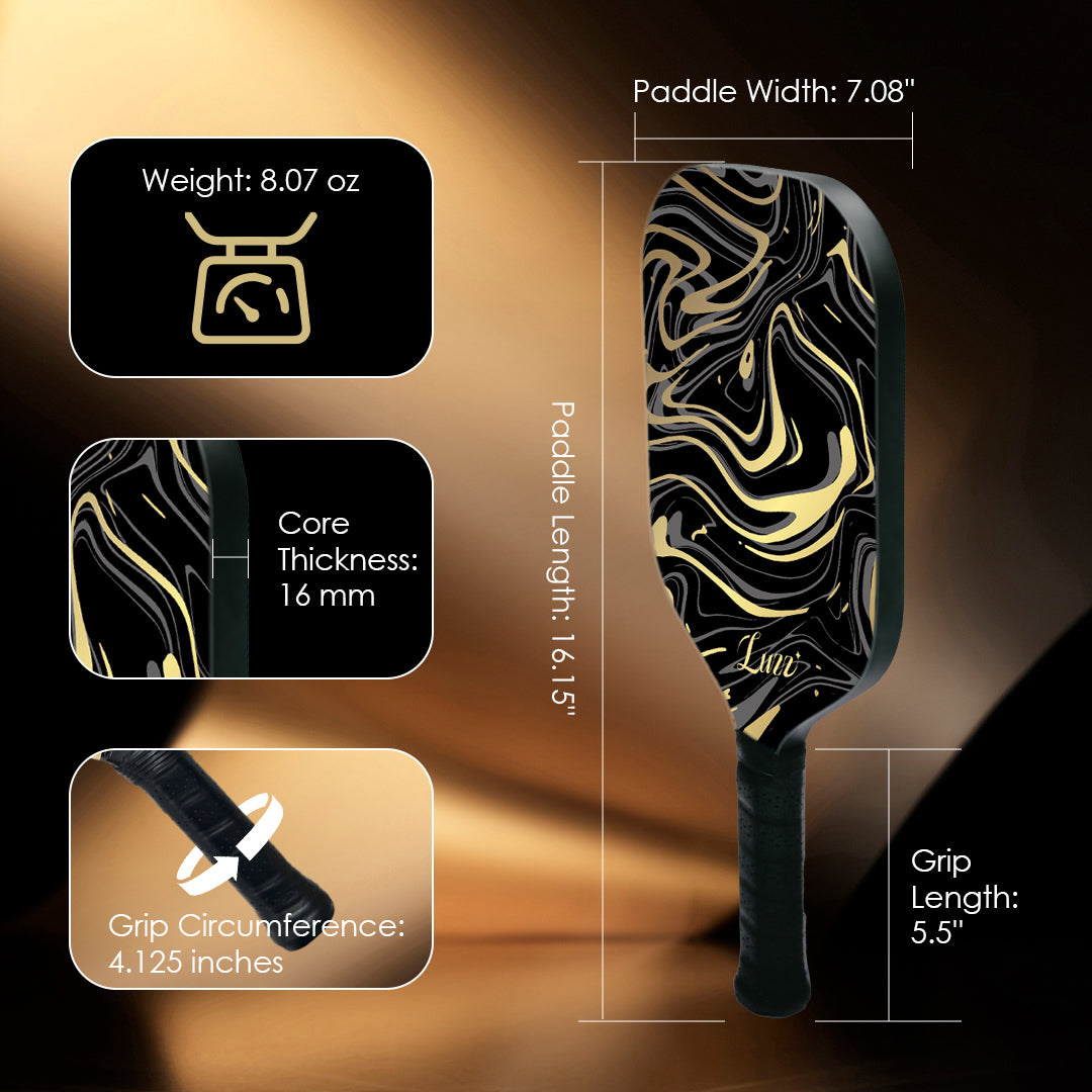 Luzzpickleball GoldenVeil Paddle - Lightweight, Frameless, T700 RAW Carbon Fiber, Ergonomic Grip