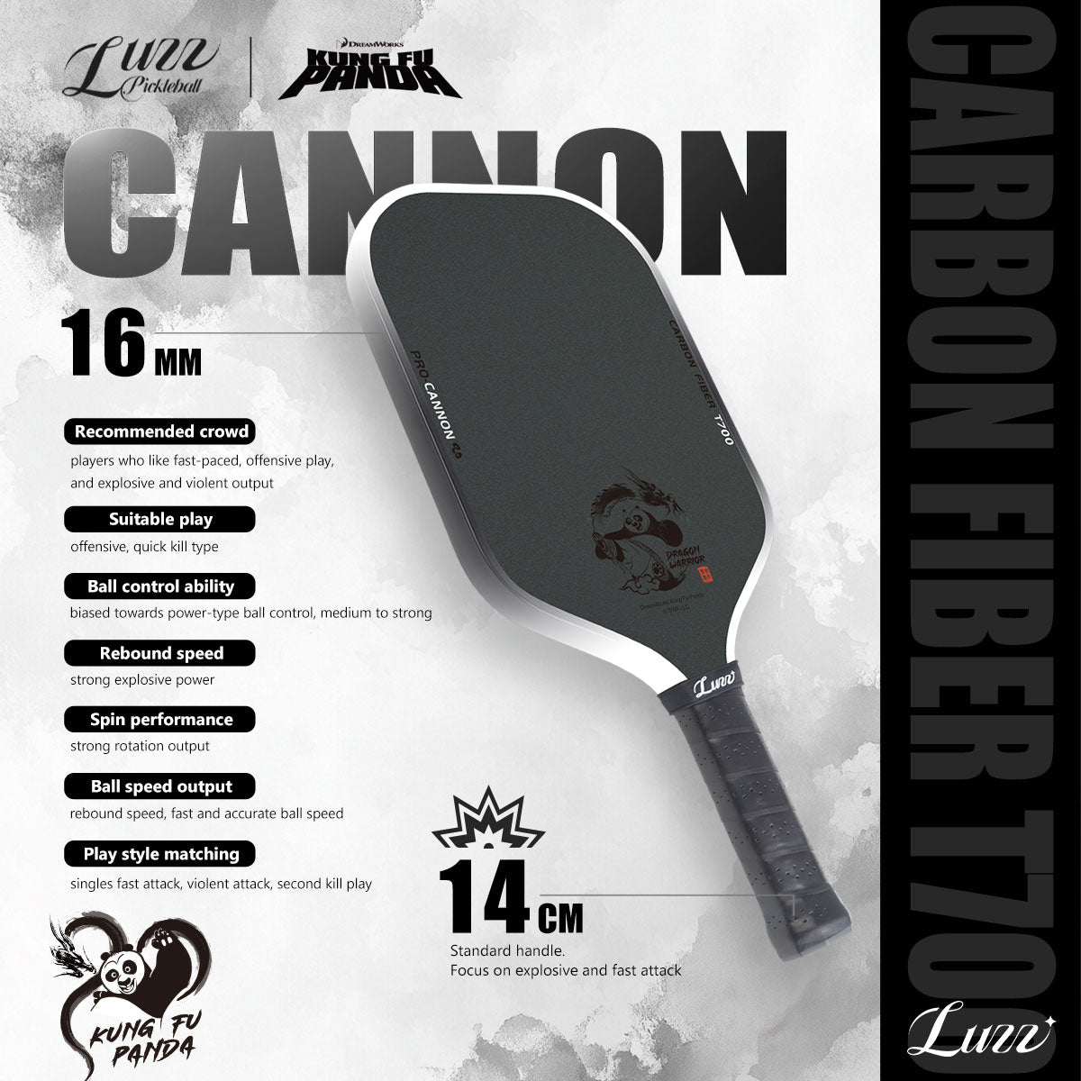 Luzzpickleball Kung Fu Panda Cannon T700 Carbon Friction Surface|Thermoformed