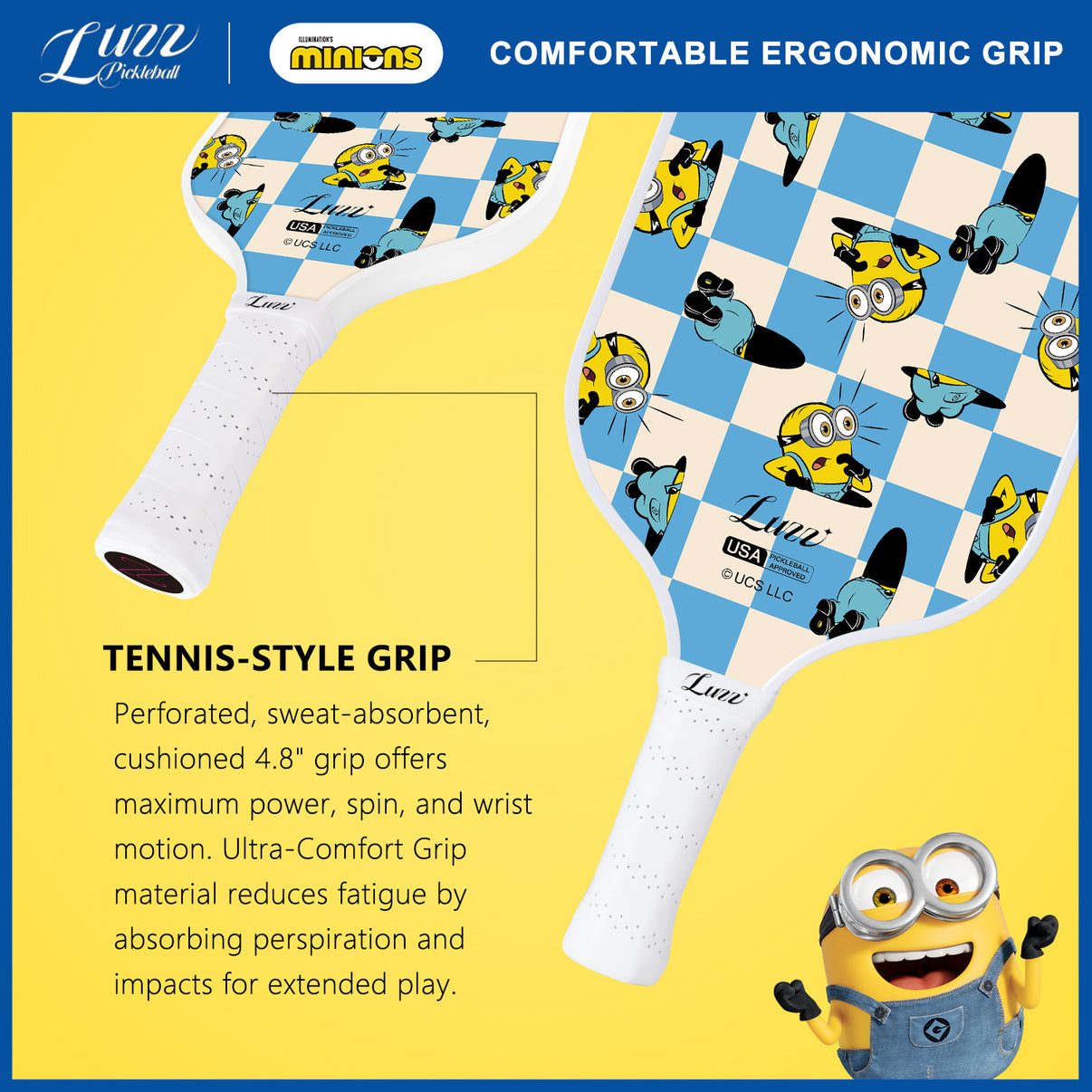 Luzzpickleball Minions Checker Champ Original Paddle (16mm) T700 Carbon Fiber