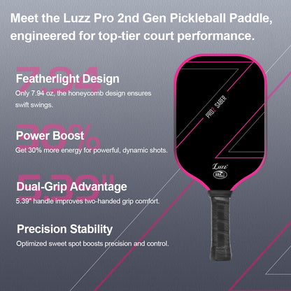 Luzzpickleball Pro 2nd Generation Paddle (16mm) - Upgraded Honeycomb for 30% More Power|Carbon Texture for Precision|Larger Sweet Spot for Stability