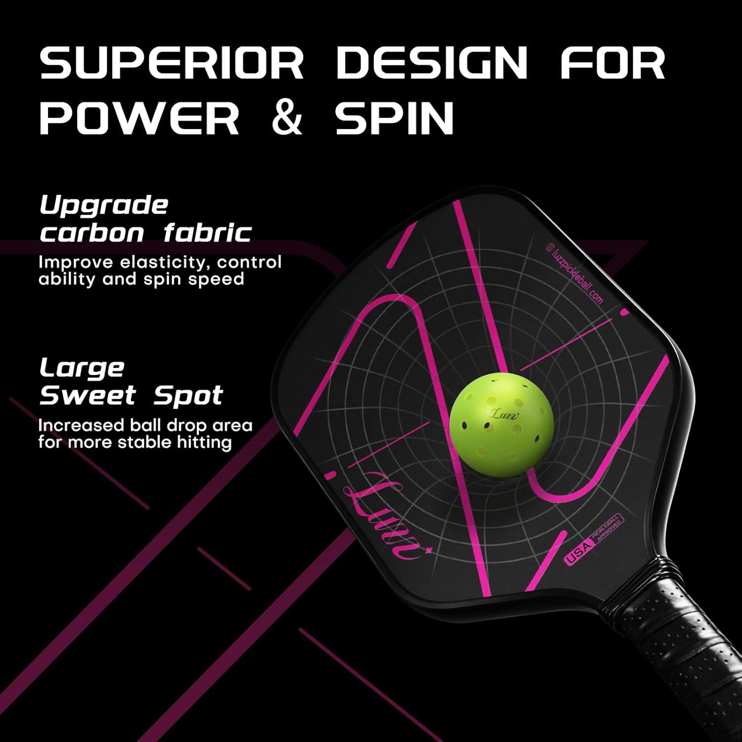 Luzzpickleball Pro ZZ Paddle T700 Carbon Friction Surface