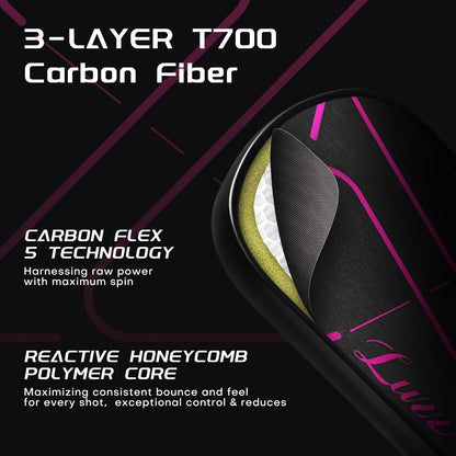 Luzz Pickleball Attack Paddle(16mm)T700 Carbon Fiber Friction Surface Thermoformed Intermediate Advanced ZZ Racket