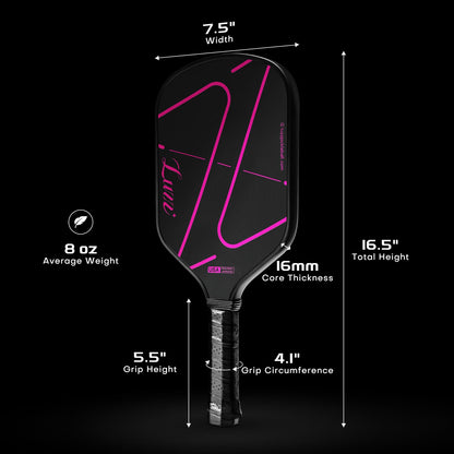 Luzz Pickleball Attack Paddle(16mm)T700 Carbon Fiber Friction Surface Thermoformed Intermediate Advanced ZZ Racket