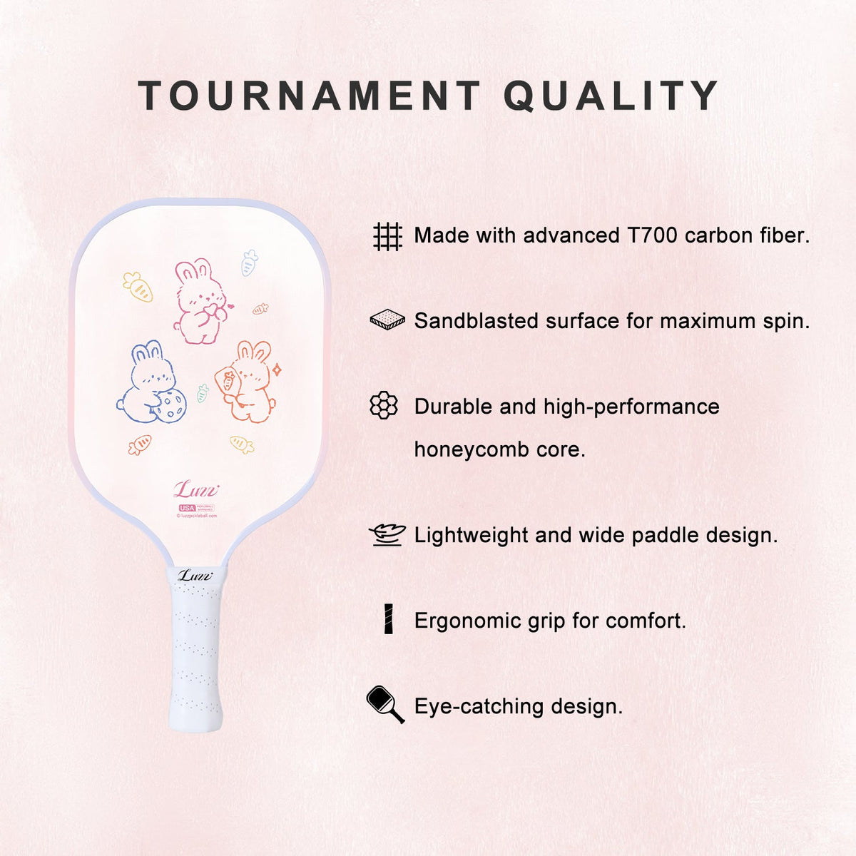 Luzzpickleball Bunny Blitz Original Paddle (16mm) T700 Carbon Fiber