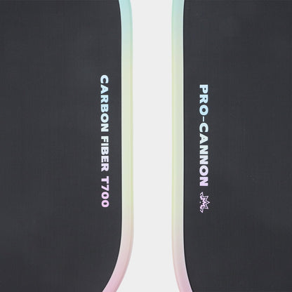 Close-up of the paddle edge, featuring “CARBON FIBER T700” on the right and “PRO-CANNON” on the left.