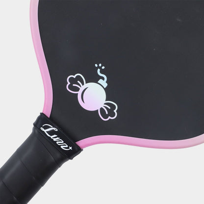 Close-up of the paddle base featuring a pink candy graphic.