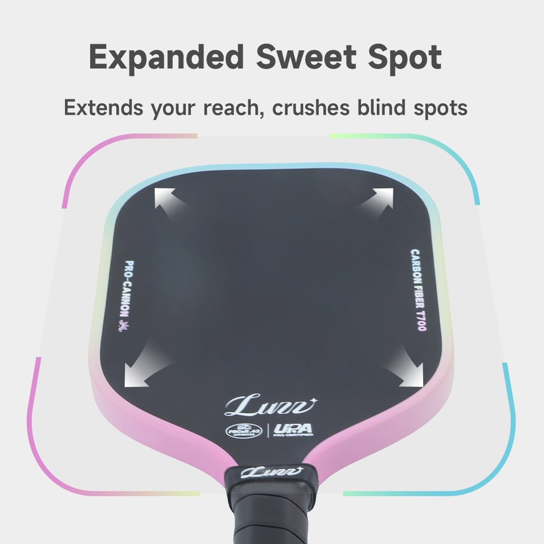 Close-up of the paddle face highlighting the sweet spot.