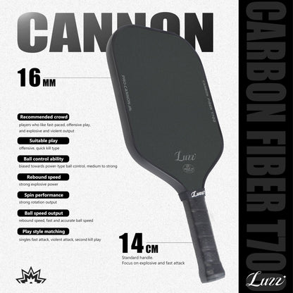 Luzzpickleball Cannon Paddle T700 Carbon Friction Surface|Thermoformed