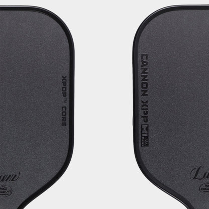 Close-up of the LUZZ Cannon XPP M1 paddle face and XPOP Core markings