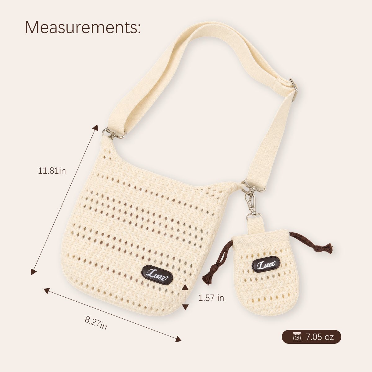 Knit pickleball bag size and weight details: 11.81 in long, 8.27 in wide, 1.57 in thick, and 7.05 oz