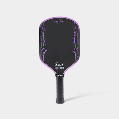 LUZZ GLIDER Chris Haworth Signature pickleball paddle front view featuring a black paddle face with purple lightning accents, Chris Haworth signature at the top, LUZZ logo and UPA-A and USAP certification logos at the bottom, and a black-to-purple gradient edge