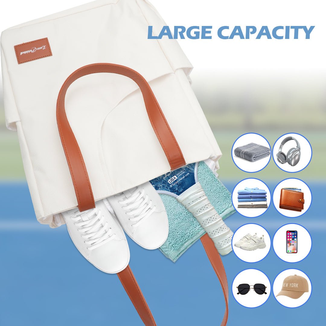Spacious pickleball bag with room for sneakers, paddles, towels, and other sports essentials