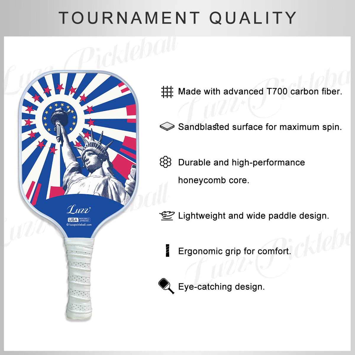 Luzz Freedom Original Paddle -Upgraded Sandblasted Surface(Maximizes Spin)-Luzzpickleball