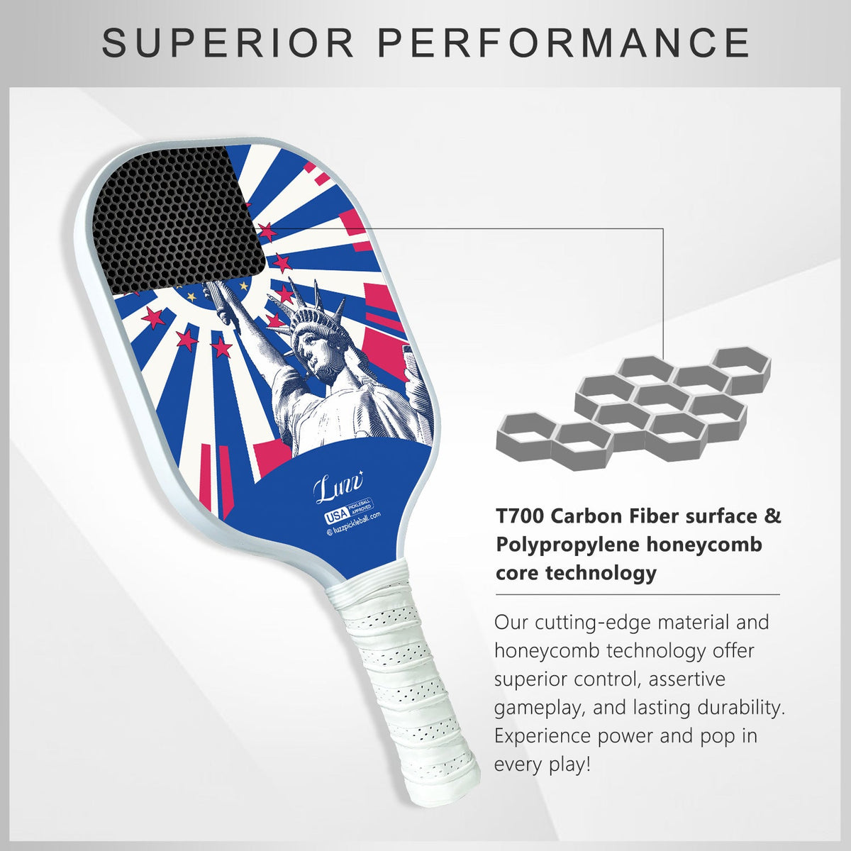 Luzz Freedom Original Paddle -Upgraded Sandblasted Surface(Maximizes Spin)-Luzzpickleball