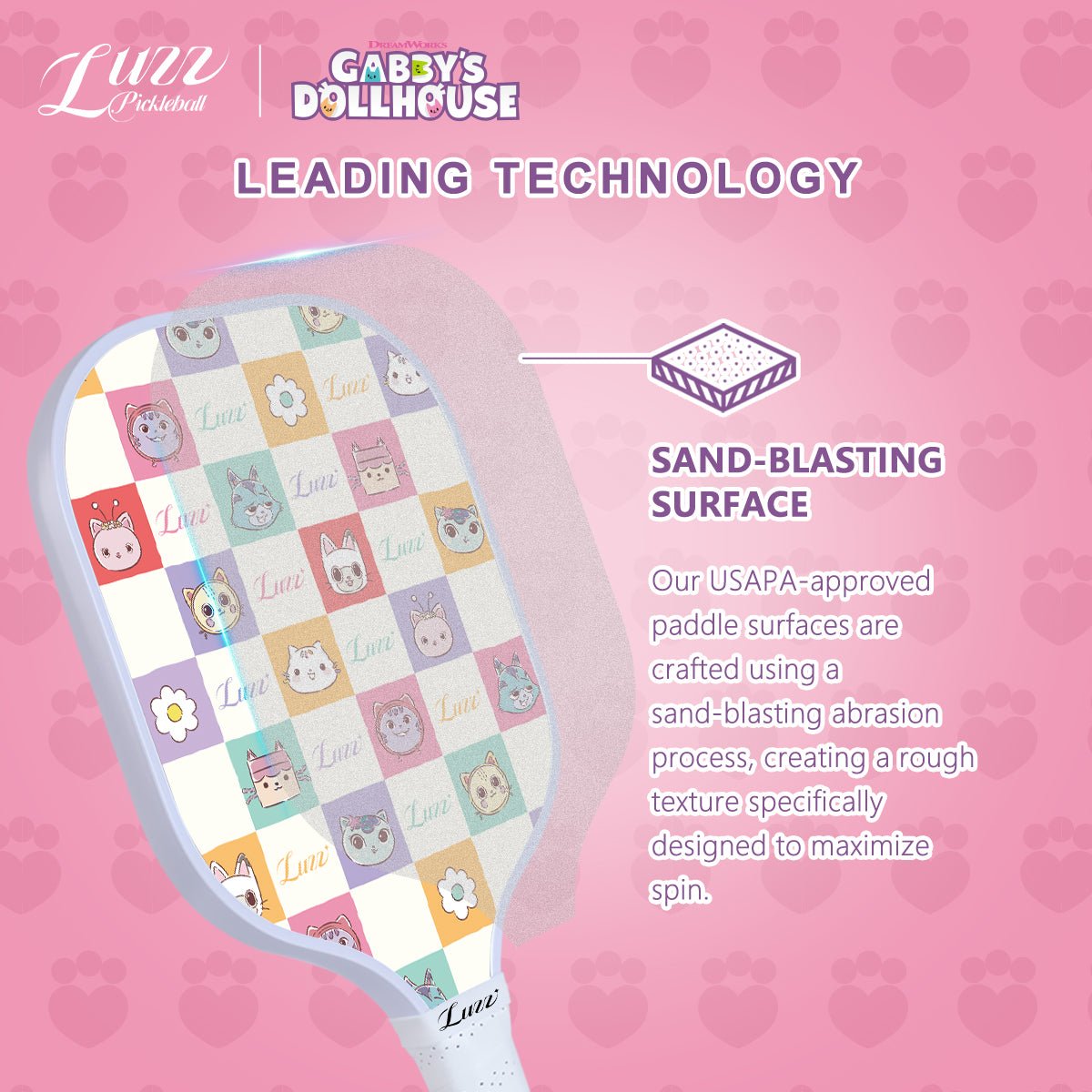 Luzz Gabby's Dollhouse Original Paddle with sandblasted textured surface for enhanced spin.