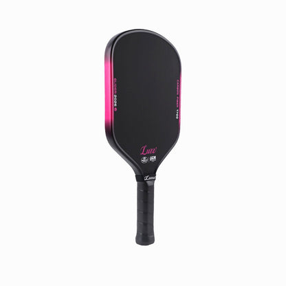 LUZZ Glider 2026 Hybrid Paddle left-side view featuring a solid black paddle face and pink-to-black gradient edge
