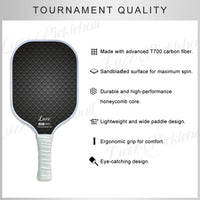 Pickleball paddle featuring premium T700 carbon fiber, a sand-textured surface, and a durable honeycomb core.