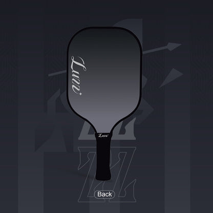 LUZZ KnightStrike Original Paddle back view featuring a black-to-gray gradient paddle face with a light gray script LUZZ logo on the left side
