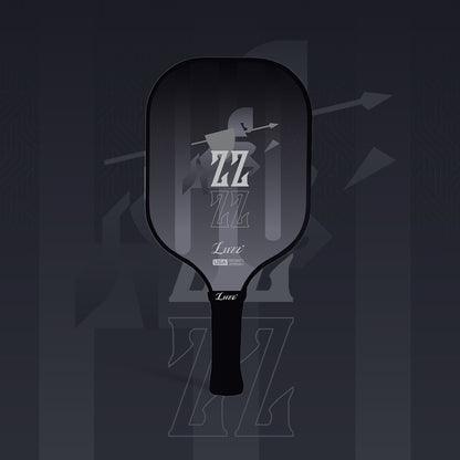 LUZZ KnightStrike Original Paddle featuring a black-to-gray gradient paddle face with a warhorse graphic and “ZZ” lettering, paired with a black handle
