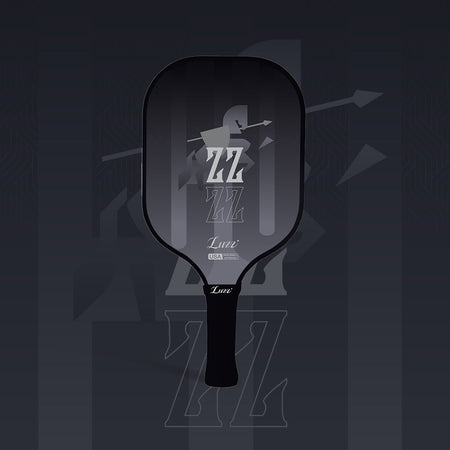 LUZZ KnightStrike Original Paddle featuring a black-to-gray gradient paddle face with a warhorse graphic and “ZZ” lettering, paired with a black handle