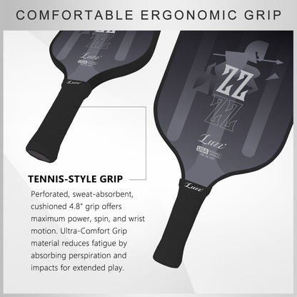 LUZZ KnightStrike Original Paddle handle detail featuring a perforated, sweat-absorbing grip and a thick 4.8-inch handle