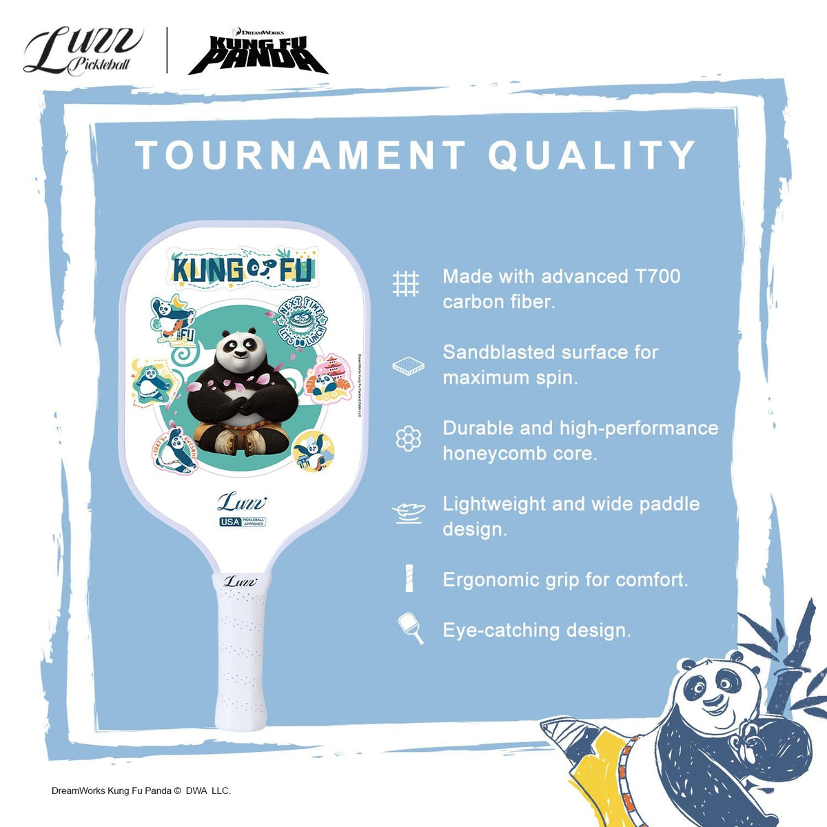 Luzzpickleball Kung Fu Panda Dragon Zen Original Paddle (16mm) T700 Carbon Fiber