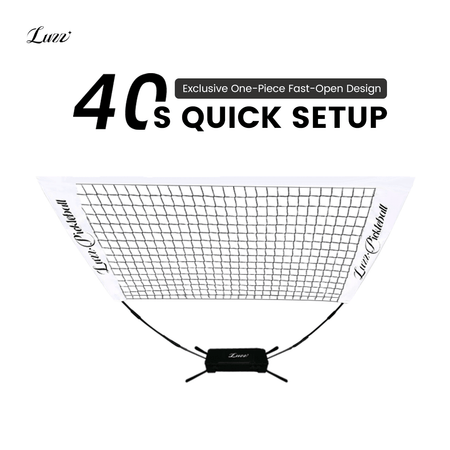LUZZ Mini Portable Pickleball Training Net featuring an integrated black-and-white quick-open design with setup in just 40 seconds