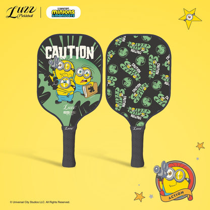 Minions collaboration Caution pickleball paddle front and back face view