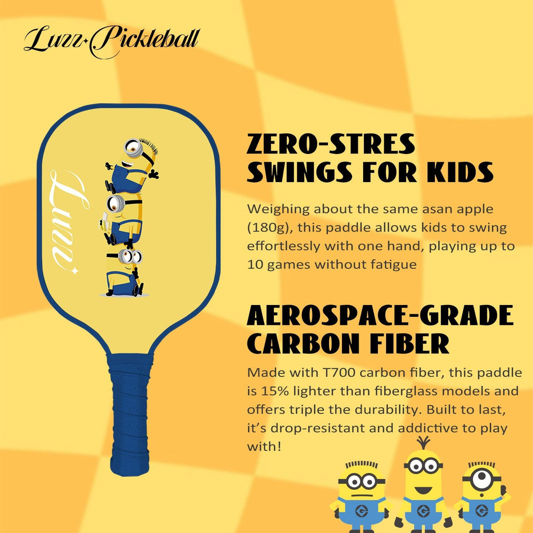 Luzzpickleball Minions Kids' T700 Carbon Fiber Pickleball Paddle - USAP Approved, Safe, Non-Toxic, Lightweight, Fun Design