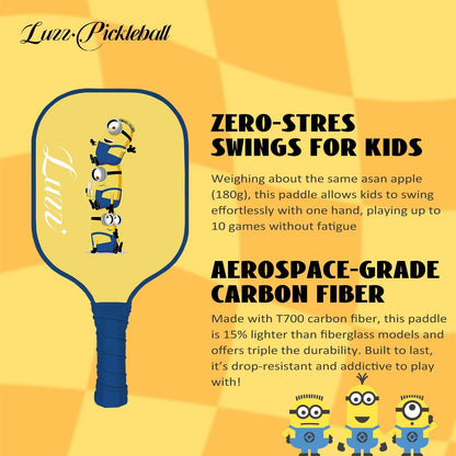 Luzzpickleball Minions Kids' T700 Carbon Fiber Pickleball Paddle - USAP Approved, Safe, Non-Toxic, Lightweight, Fun Design